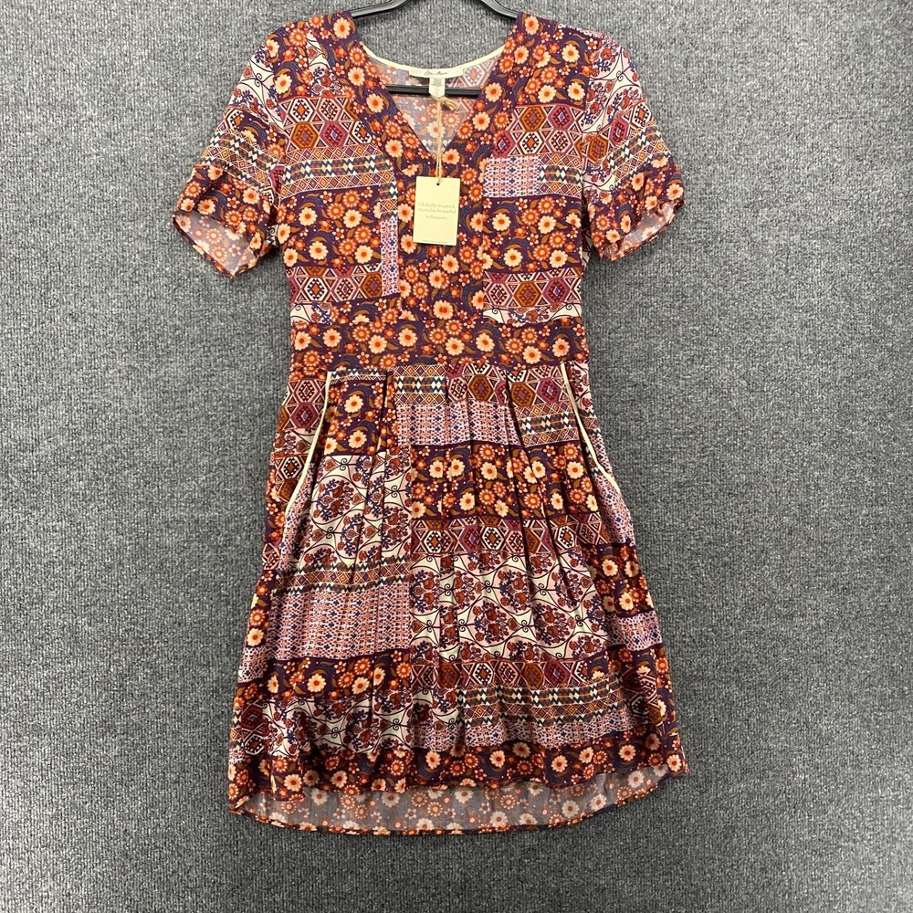 Ella Moon Dress Size S Rust Floral Patchwork A-Line Peasant Cottagecore Prairie‎
